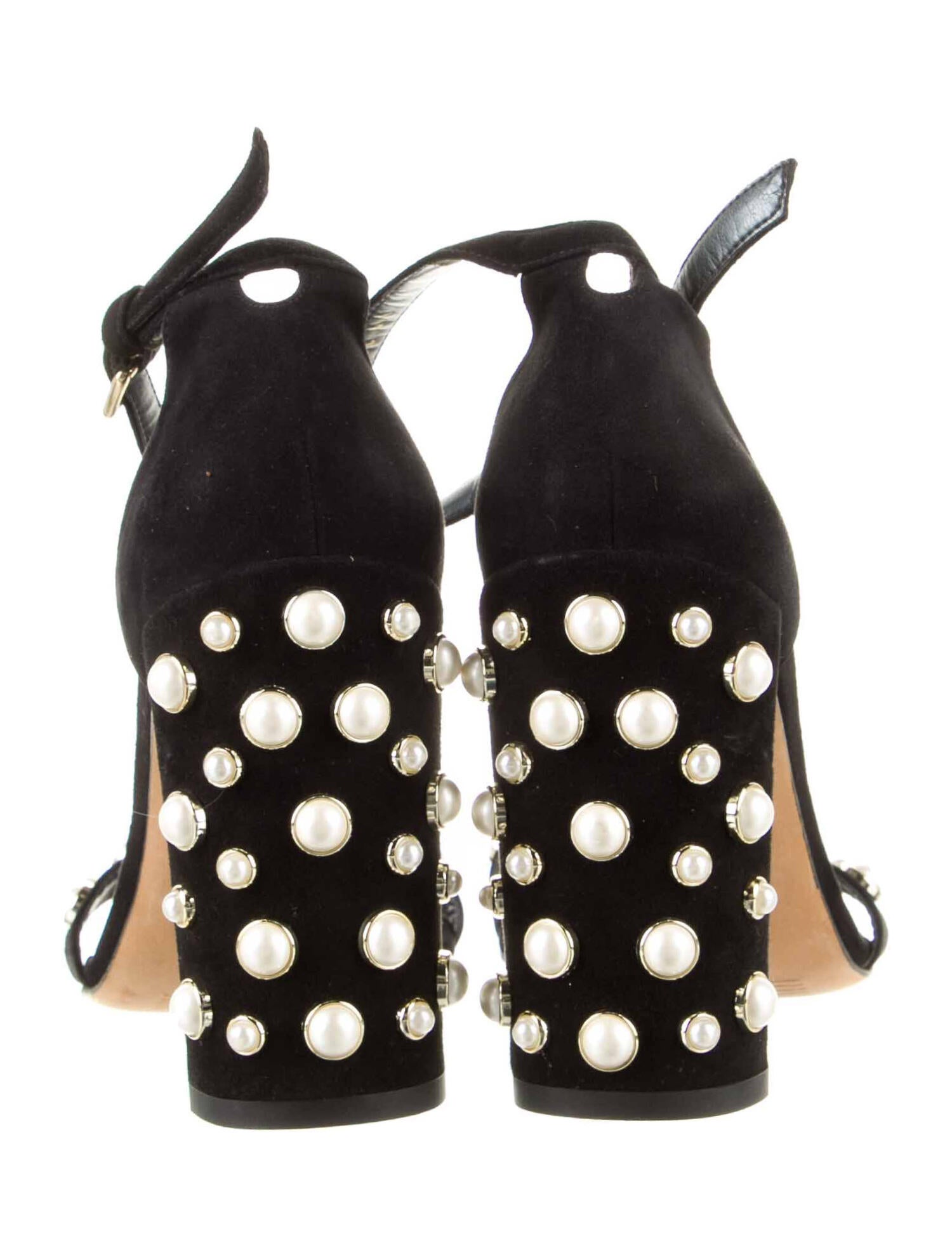 Stuart Weitzman Suede Beaded Accents Sandals